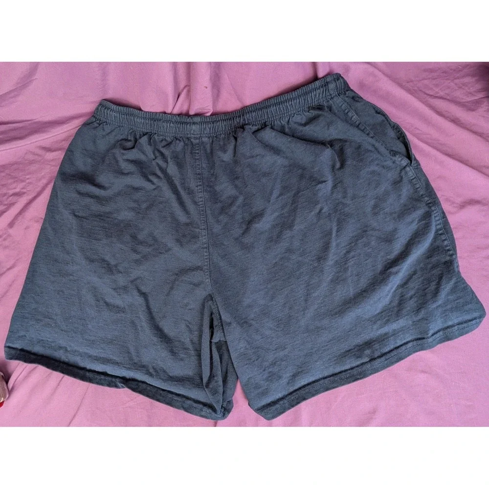 Vintage Fruit of the Loom Navy Blue Cotton Jersey Racquetball Shorts 2XL Y2K